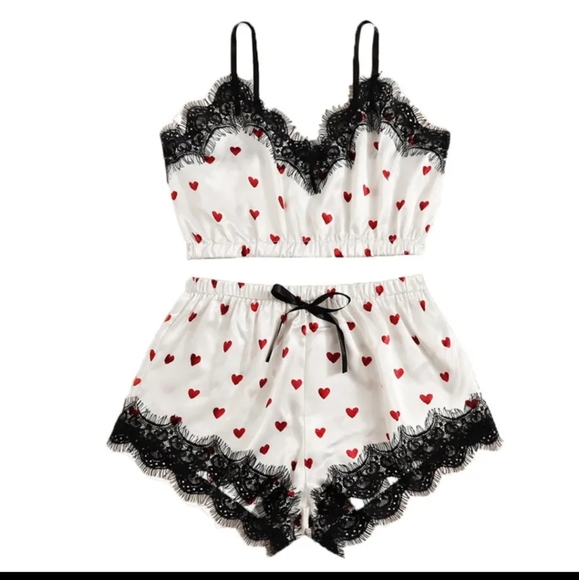 2pc Set- Lace heart lingerie pajama set-Large - Picture 2 of 11